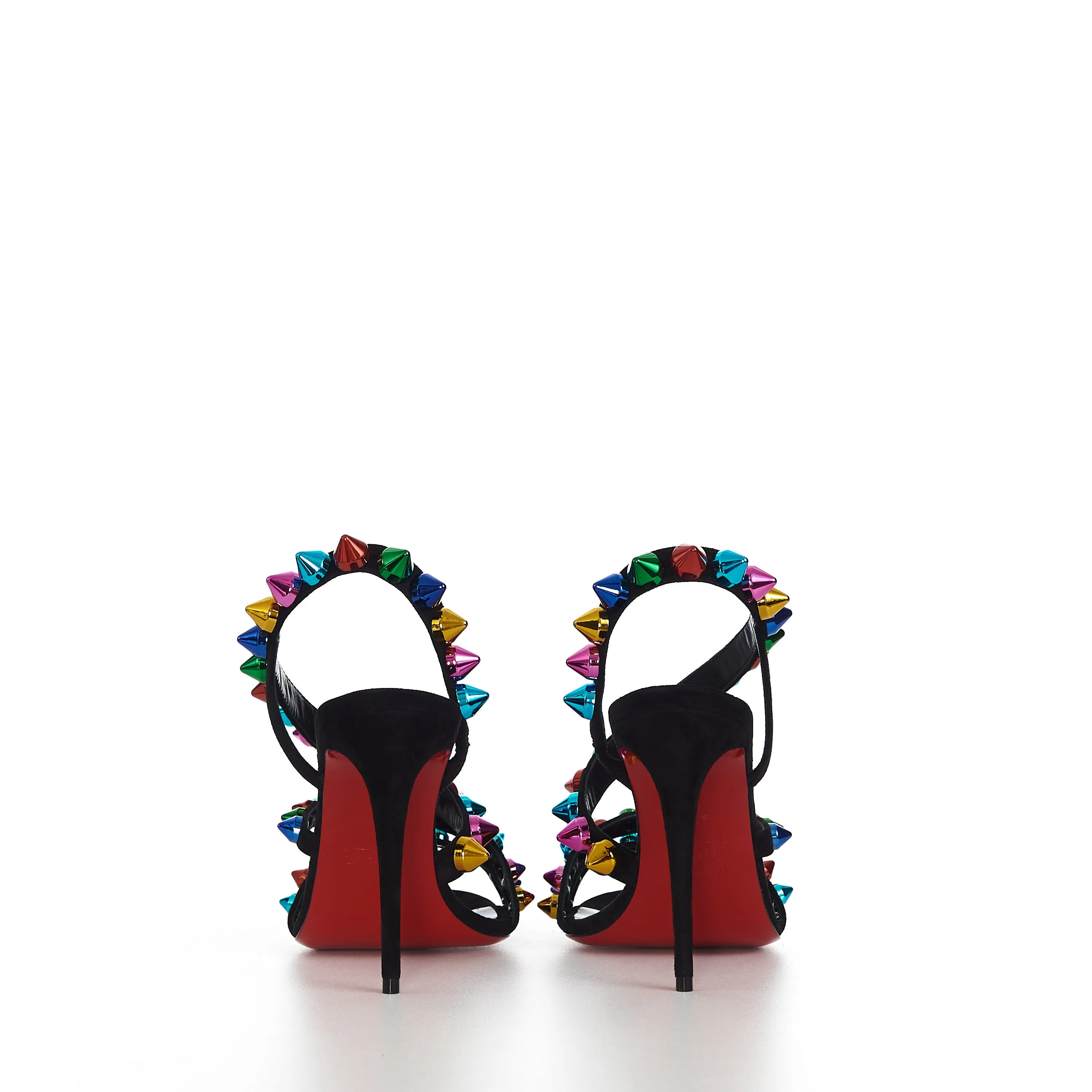 Spikita Strap 100 In Black Suede With Multi Color Spikes