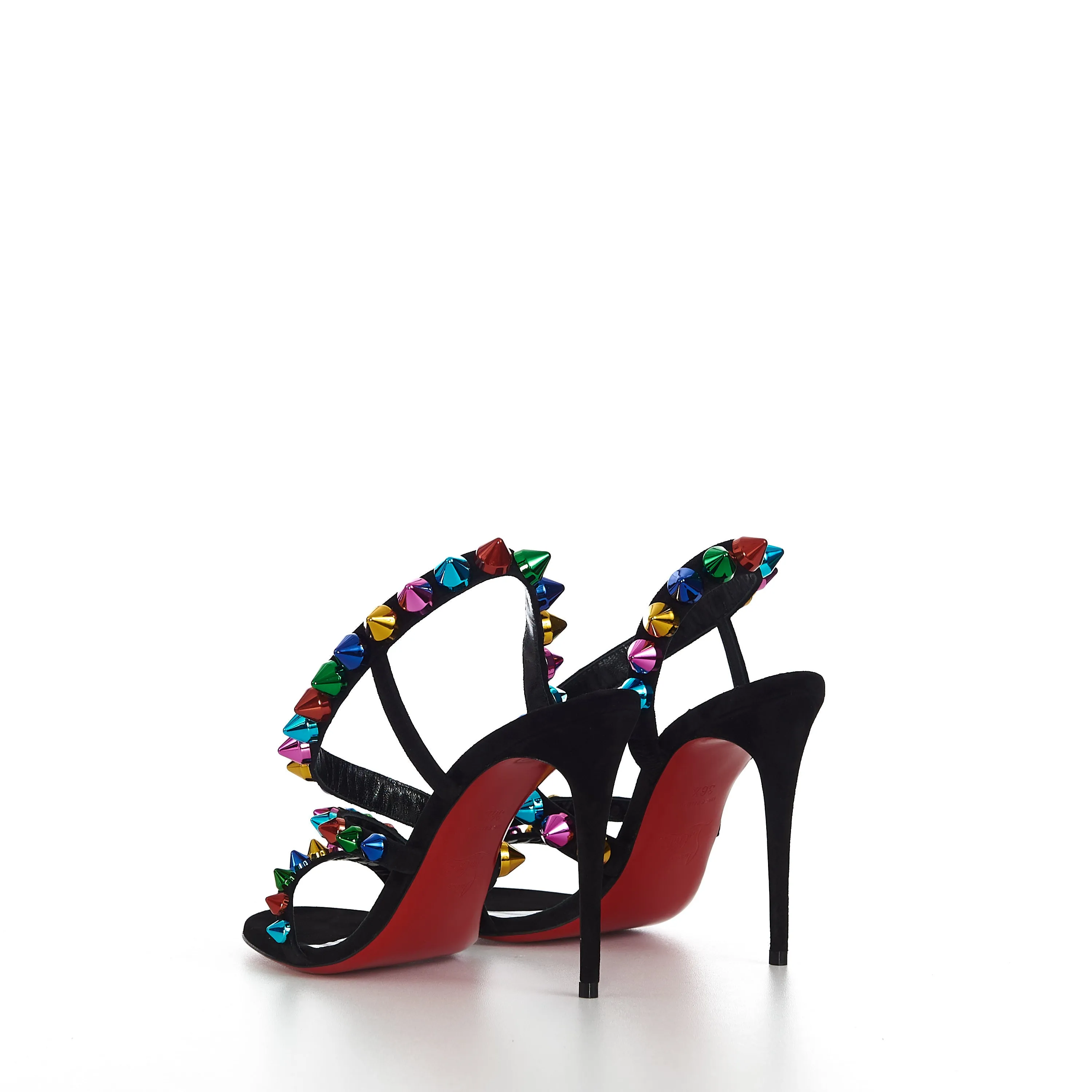 Spikita Strap 100 In Black Suede With Multi Color Spikes