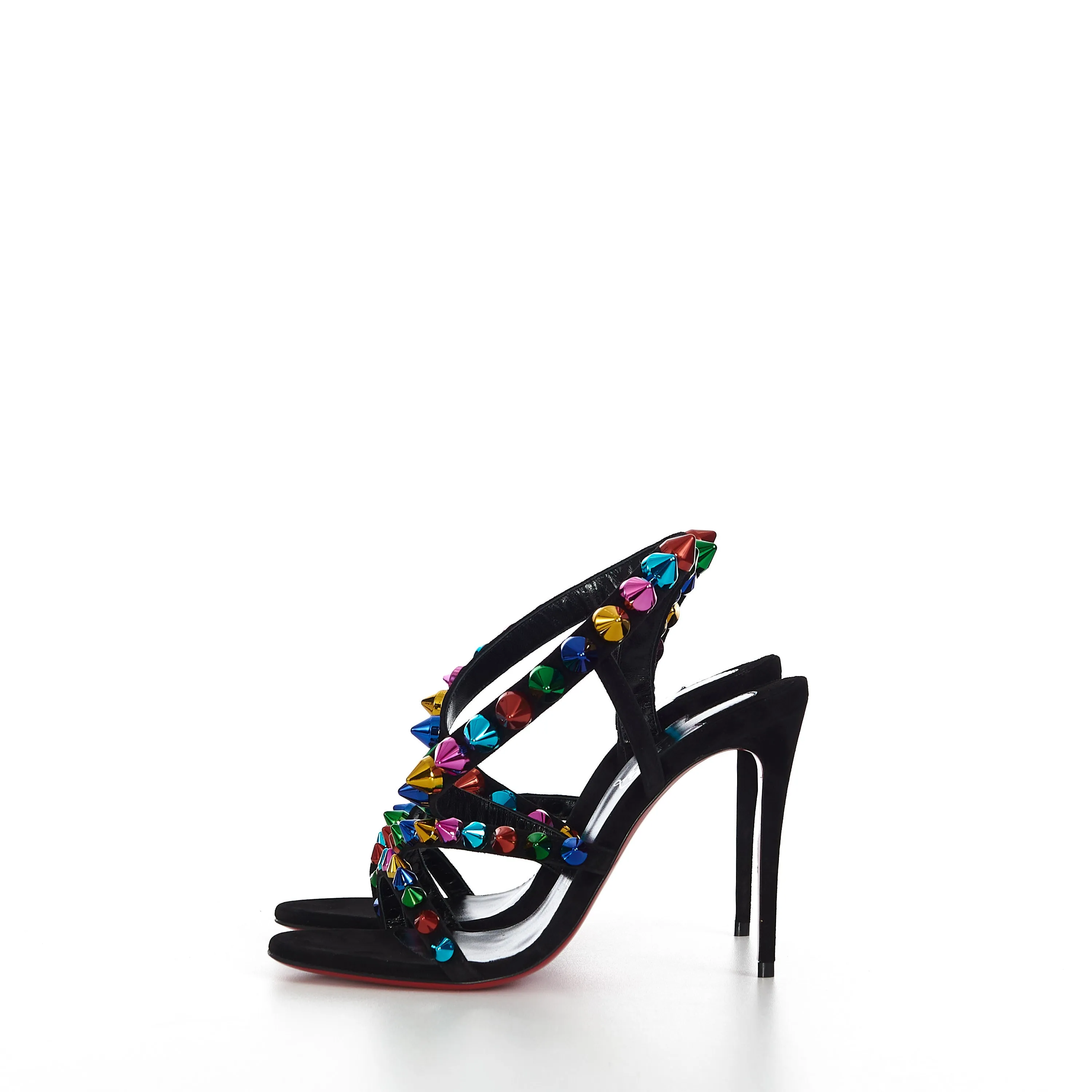 Spikita Strap 100 In Black Suede With Multi Color Spikes