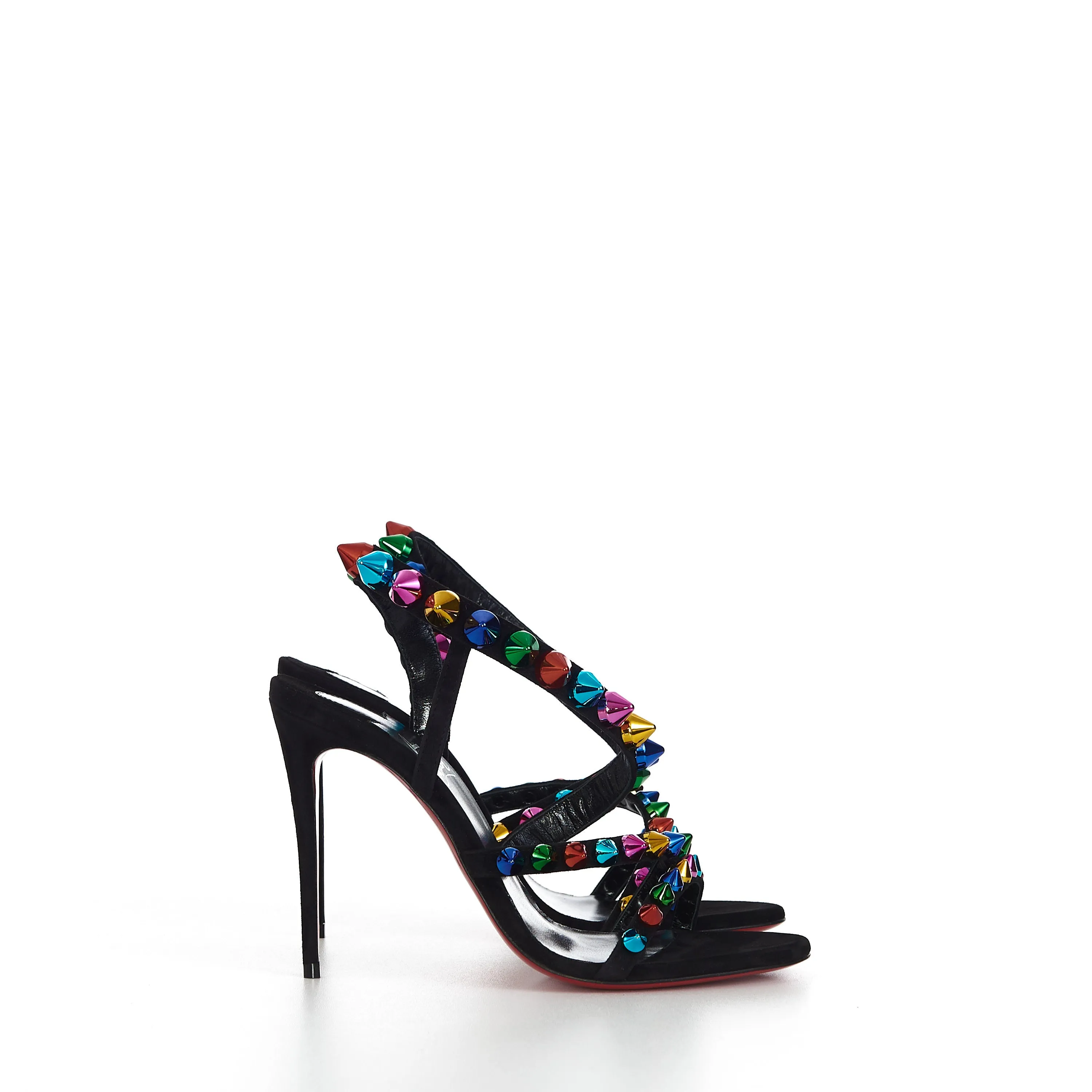 Spikita Strap 100 In Black Suede With Multi Color Spikes