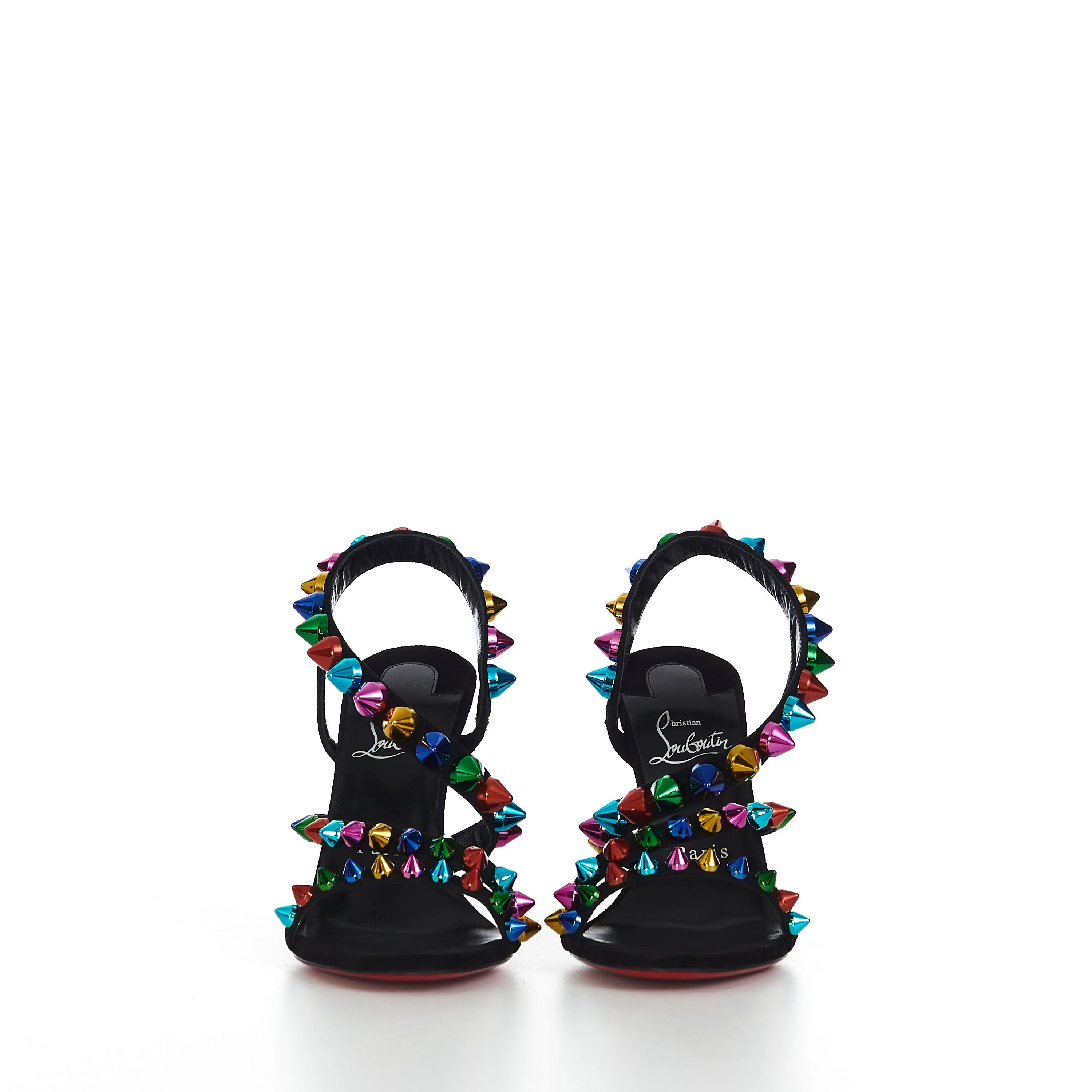 Spikita Strap 100 In Black Suede With Multi Color Spikes
