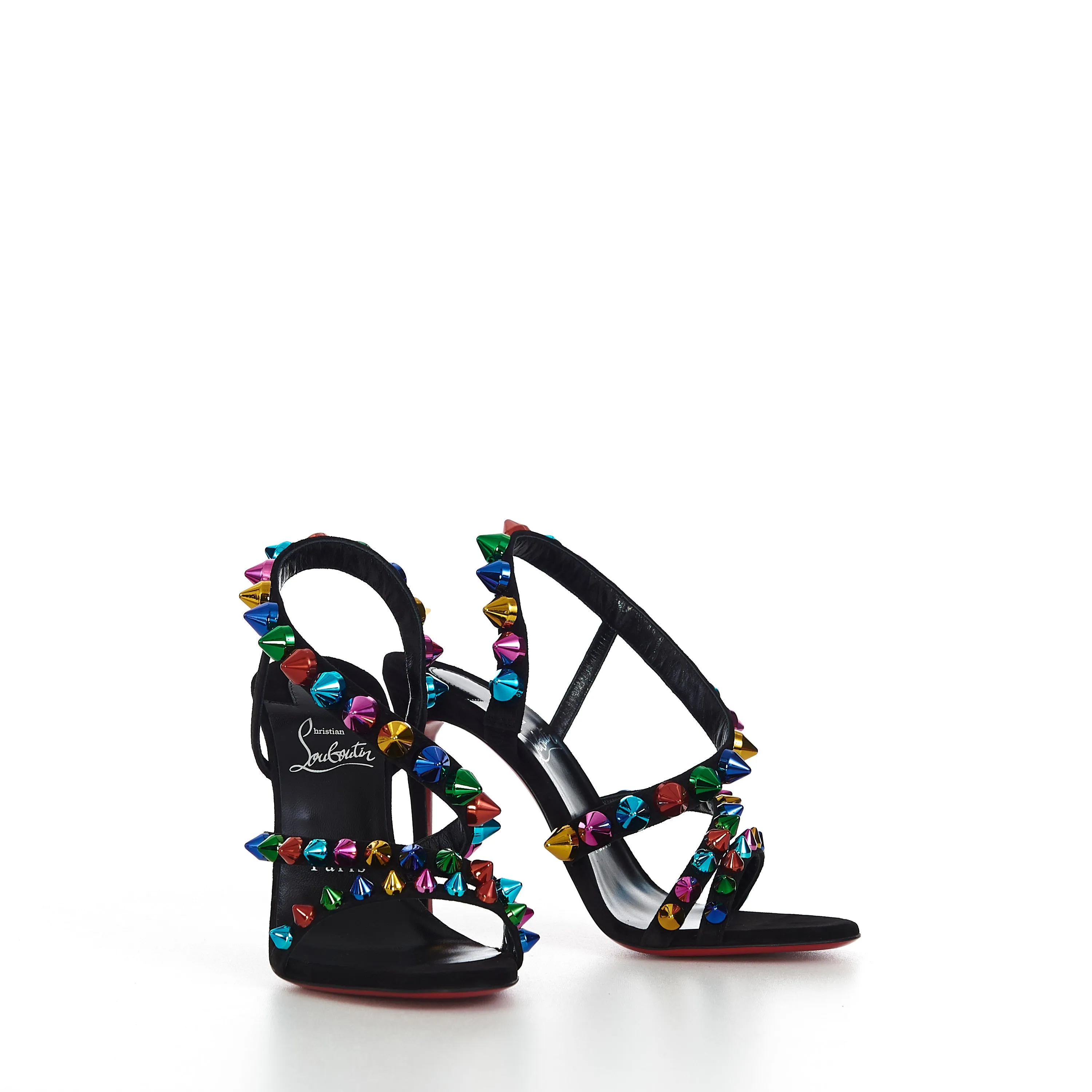Spikita Strap 100 In Black Suede With Multi Color Spikes