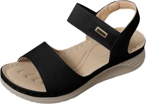 SuanlaTDS Womens Orthopedic Sandals Wedge Summer Dressy Platform Comfortable Arch Support Elastic Ankle Strap Slip On Bohemian Beach Outdoor Walking Shoes Open Toe Low Wedges Heels Sandal