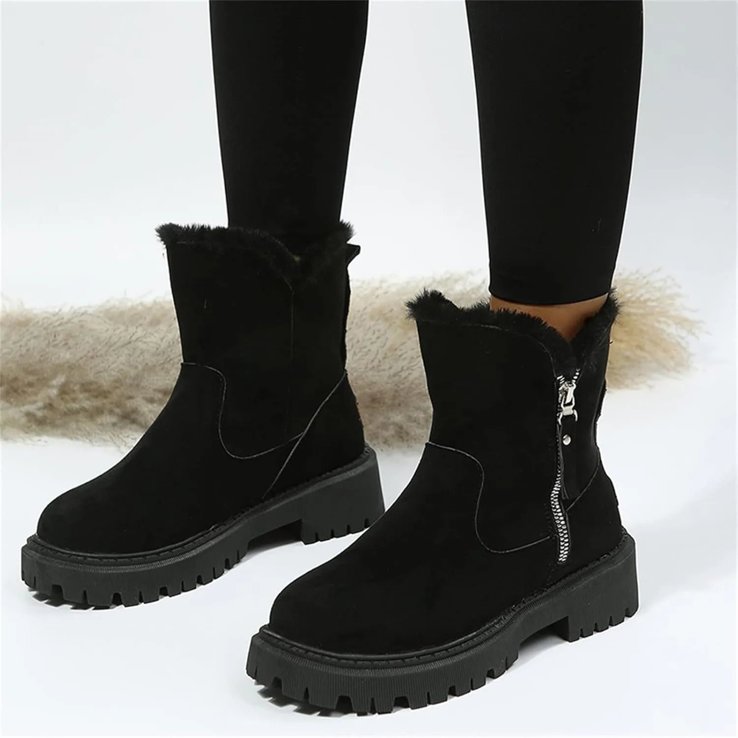 Trending Winter Boots For Women 2024 Snow Boots Fur Lined Warm Fuzzy Fashion Slip On Loafers Shoes Ankle Booties