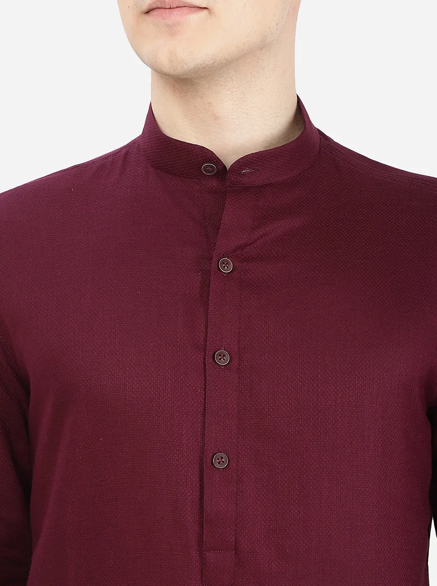Wine Self Textured Regular Fit Modi Kurta | JadeBlue