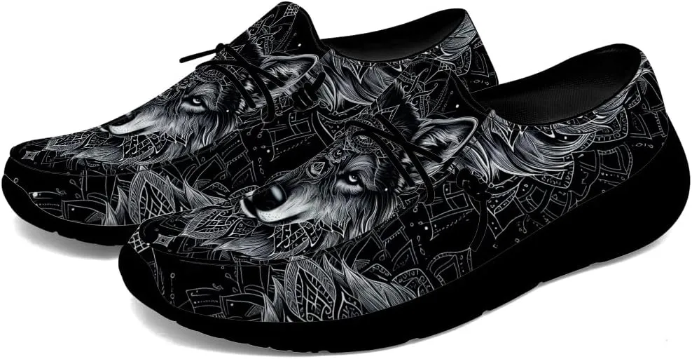 Wolf Shoes for Men Women Slip-on Loafers Mandala Print Shoes Gifts for Women Men