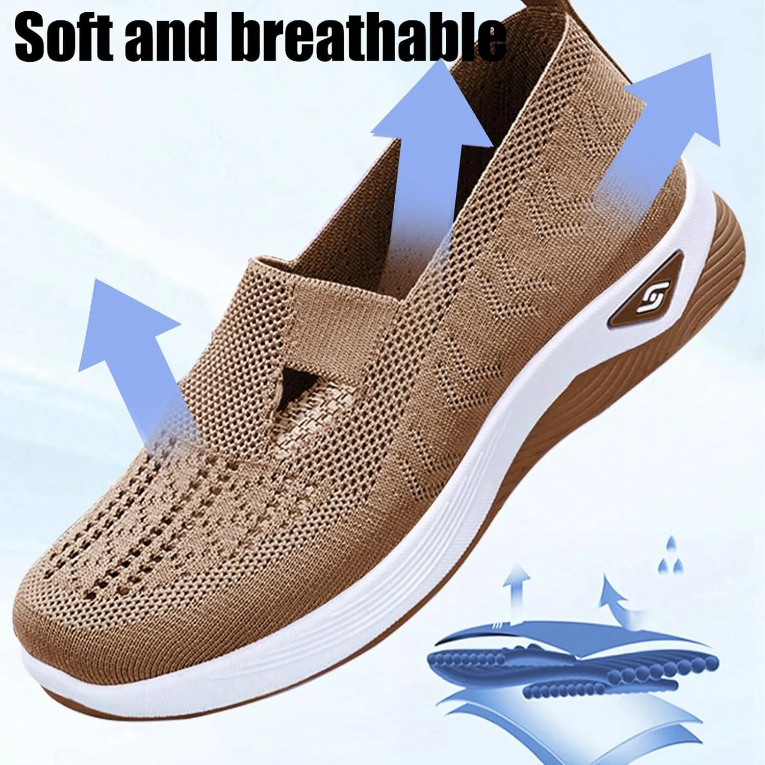 Women Walking Shoes Cushion Orthopedic Diabetic Shoes with Arch-Support Mule Breathable Flying Woven Mesh Upper Casual Sneakers Ladies Air Cushion Athletic Shoe Non-Slip Jogging Sneakers