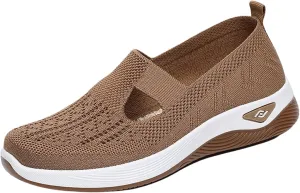 Women Walking Shoes Cushion Orthopedic Diabetic Shoes with Arch-Support Mule Breathable Flying Woven Mesh Upper Casual Sneakers Ladies Air Cushion Athletic Shoe Non-Slip Jogging Sneakers