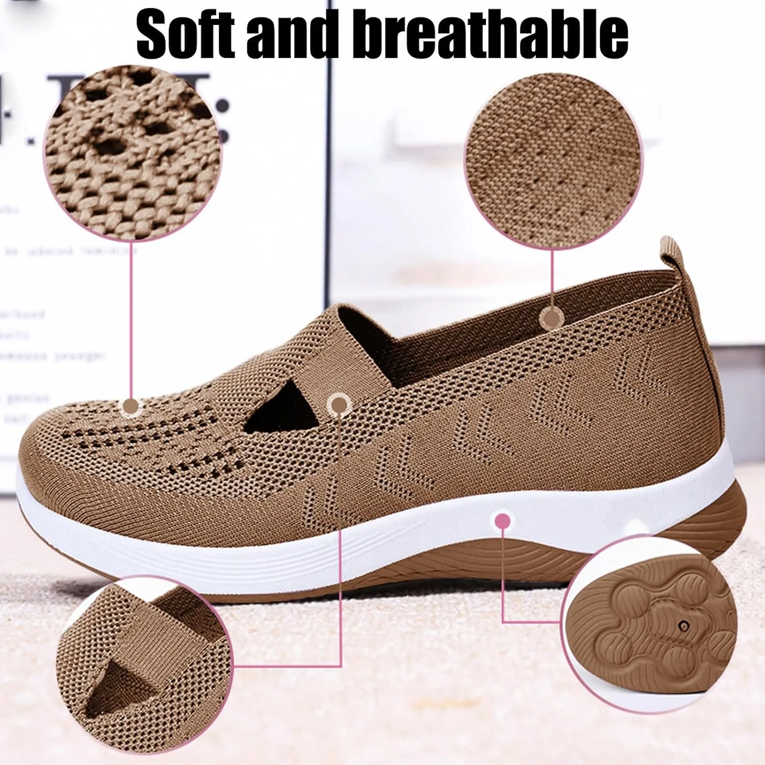Women Walking Shoes Cushion Orthopedic Diabetic Shoes with Arch-Support Mule Breathable Flying Woven Mesh Upper Casual Sneakers Ladies Air Cushion Athletic Shoe Non-Slip Jogging Sneakers
