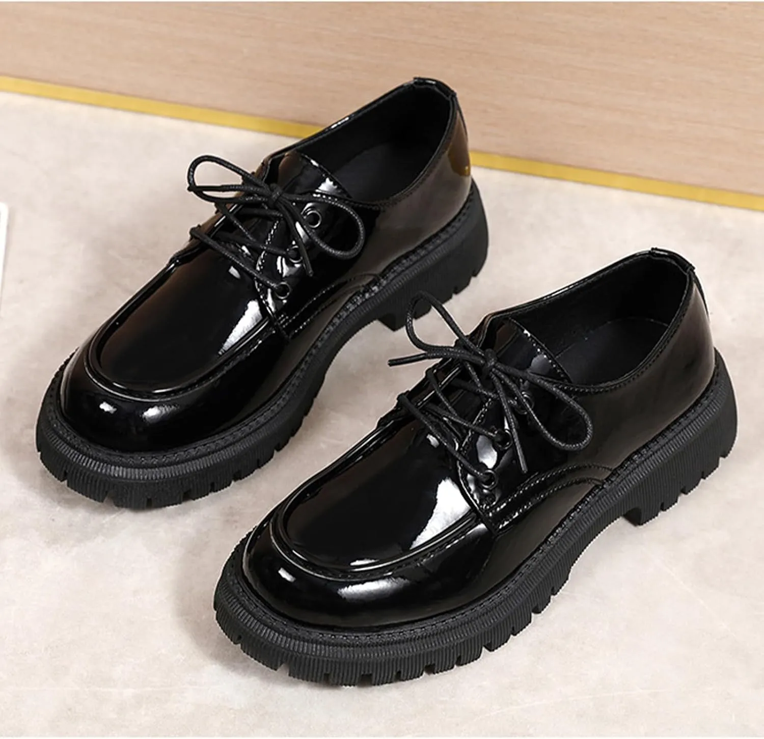 Womens Chunky Lug Sole Non-Slip Classic Oxfords Fashion Comfortable Lace-up Round-Toe Platform Loafers Casual Business Dress Oxford Shoes