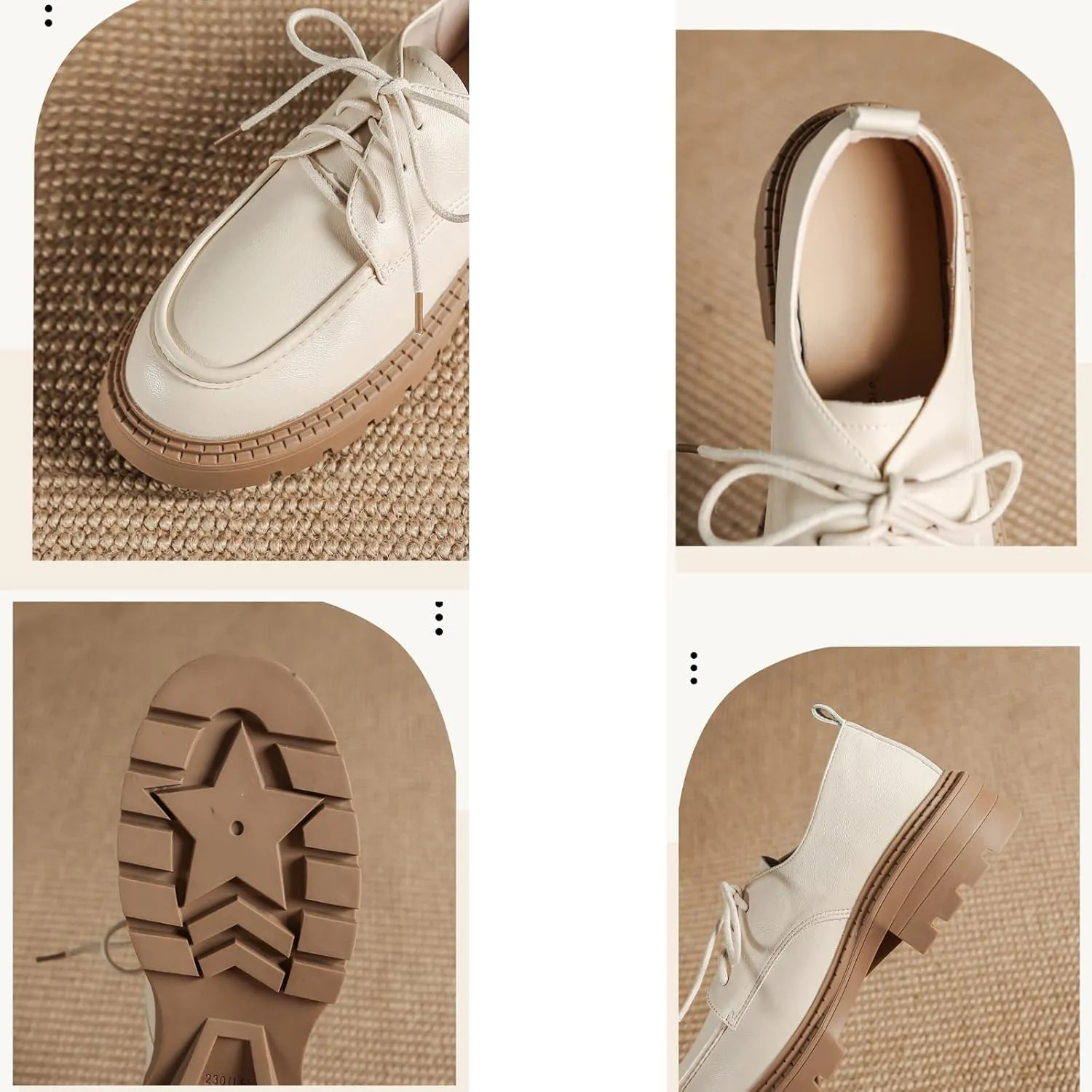 Womens Chunky Lug Sole Non-Slip Classic Oxfords Fashion Comfortable Lace-up Round-Toe Platform Loafers Casual Business Dress Oxford Shoes