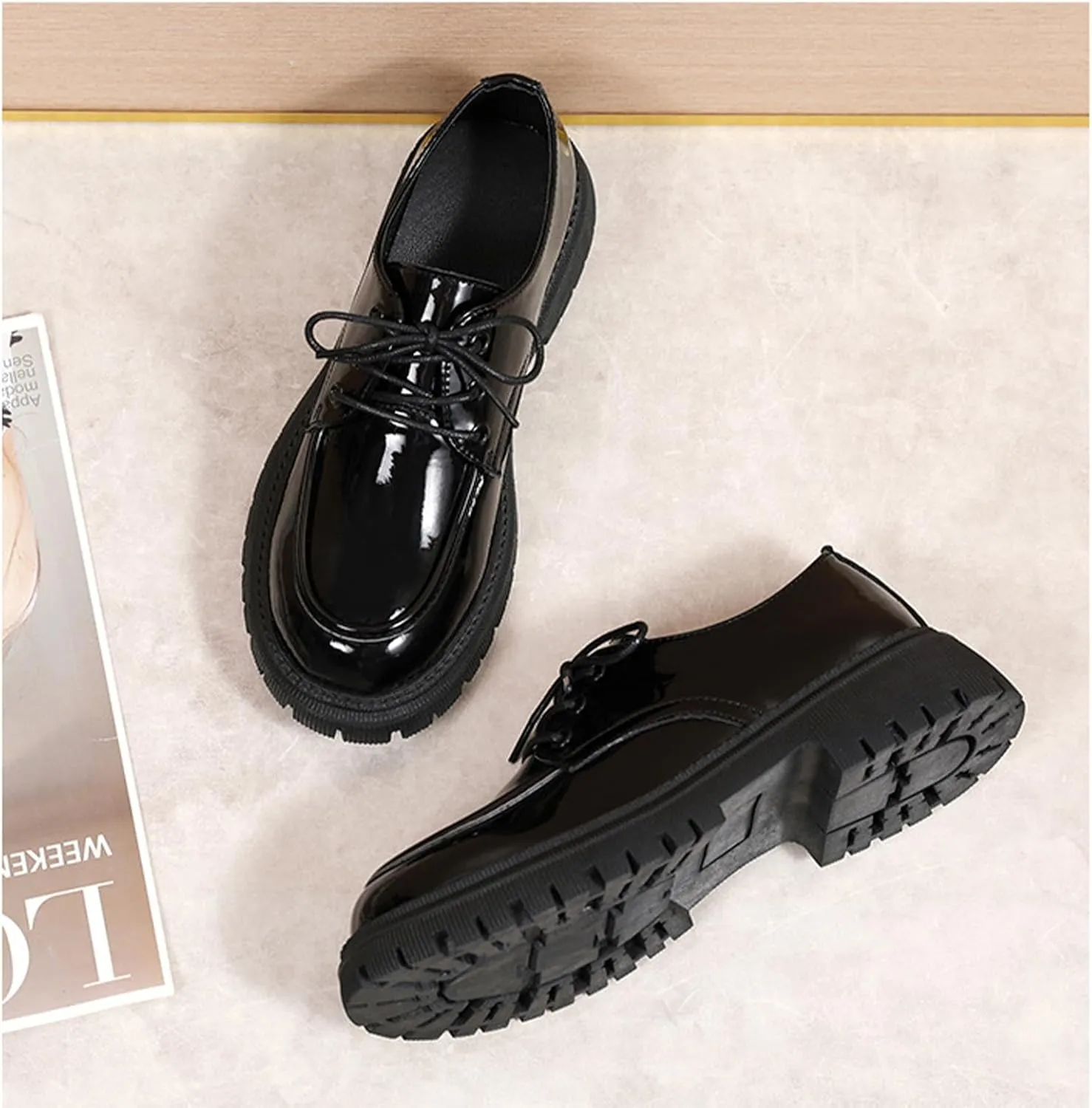 Womens Chunky Lug Sole Non-Slip Classic Oxfords Fashion Comfortable Lace-up Round-Toe Platform Loafers Casual Business Dress Oxford Shoes