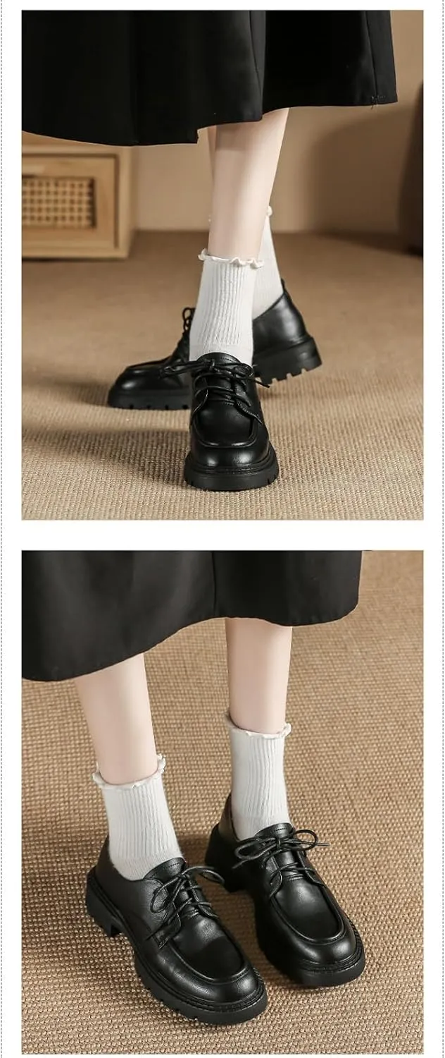 Womens Chunky Lug Sole Non-Slip Classic Oxfords Fashion Comfortable Lace-up Round-Toe Platform Loafers Casual Business Dress Oxford Shoes
