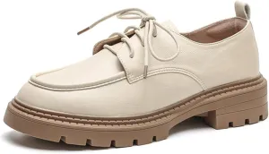 Womens Chunky Lug Sole Non-Slip Classic Oxfords Fashion Comfortable Lace-up Round-Toe Platform Loafers Casual Business Dress Oxford Shoes