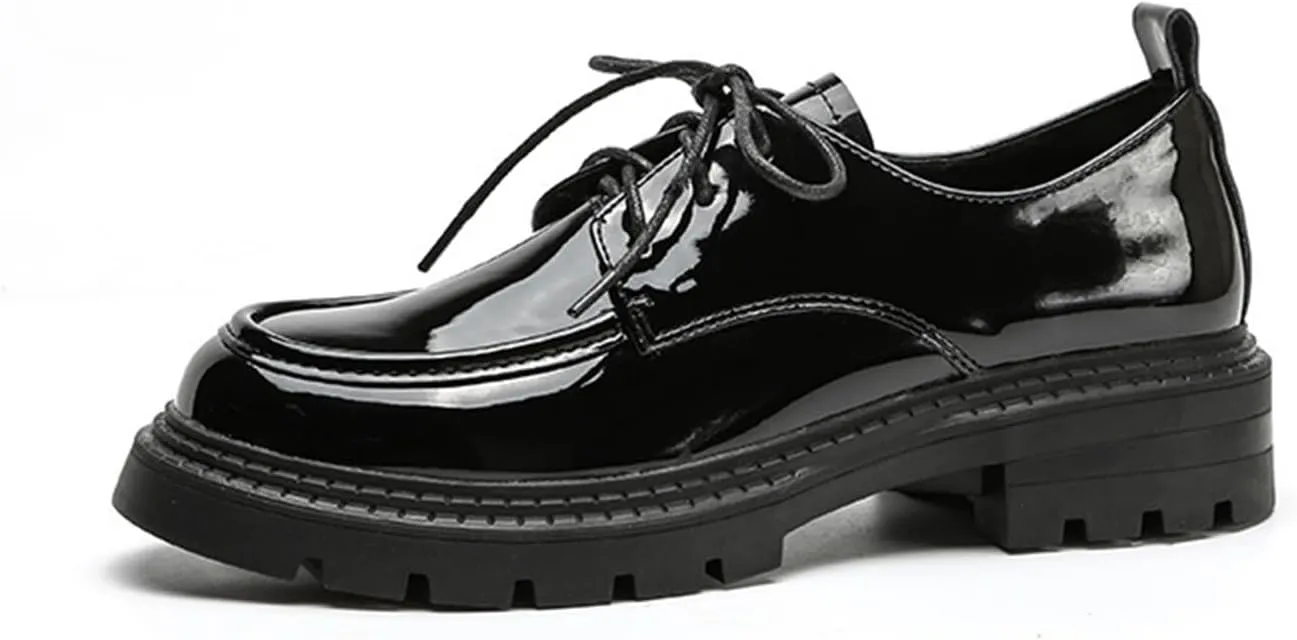Womens Chunky Lug Sole Non-Slip Classic Oxfords Fashion Comfortable Lace-up Round-Toe Platform Loafers Casual Business Dress Oxford Shoes