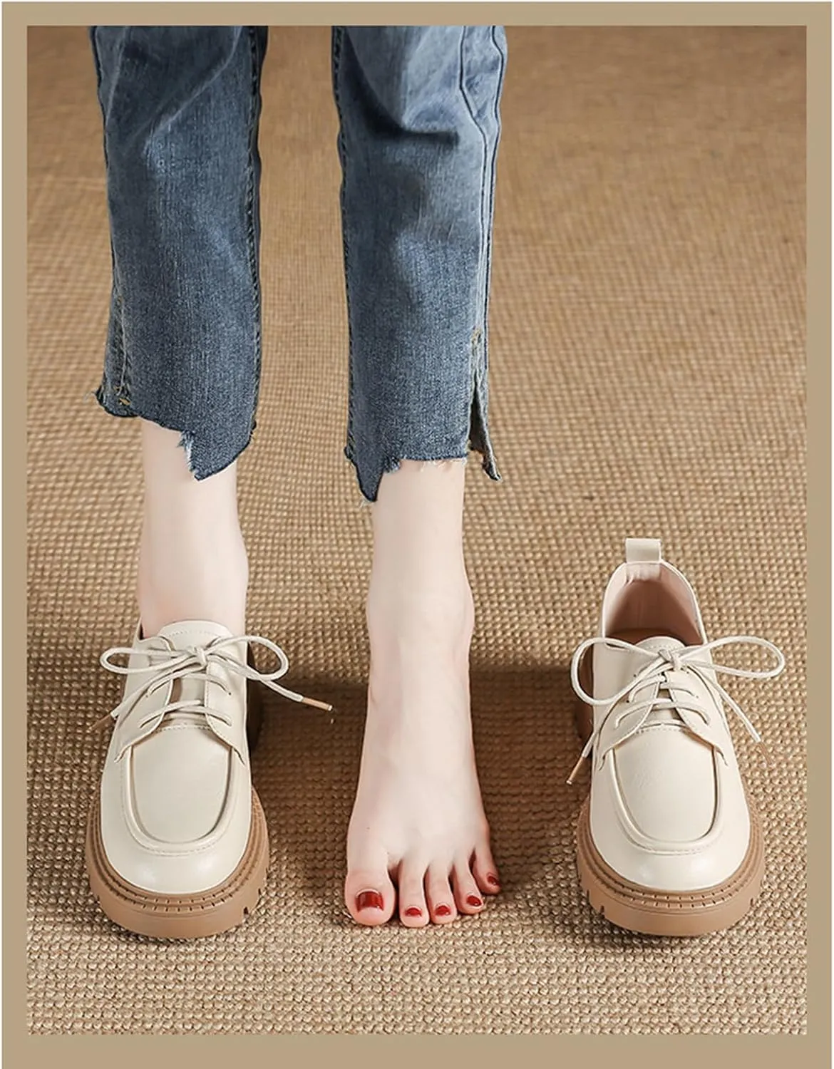 Womens Chunky Lug Sole Non-Slip Classic Oxfords Fashion Comfortable Lace-up Round-Toe Platform Loafers Casual Business Dress Oxford Shoes