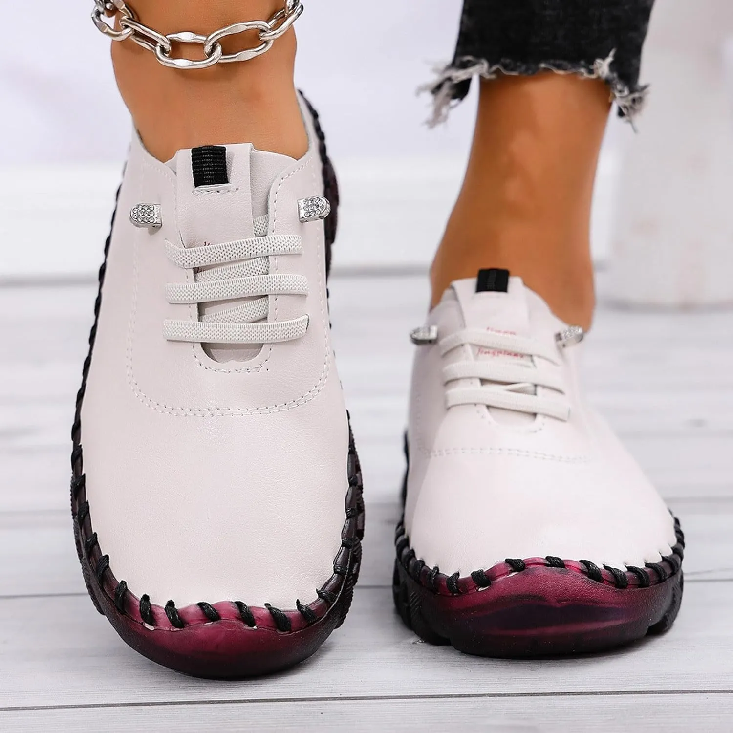 Women's Leather Soft Bottom Flat Slip-on Loafers Fashion Handmade Walking Comfort Orthopedic Relief Casual Shoes