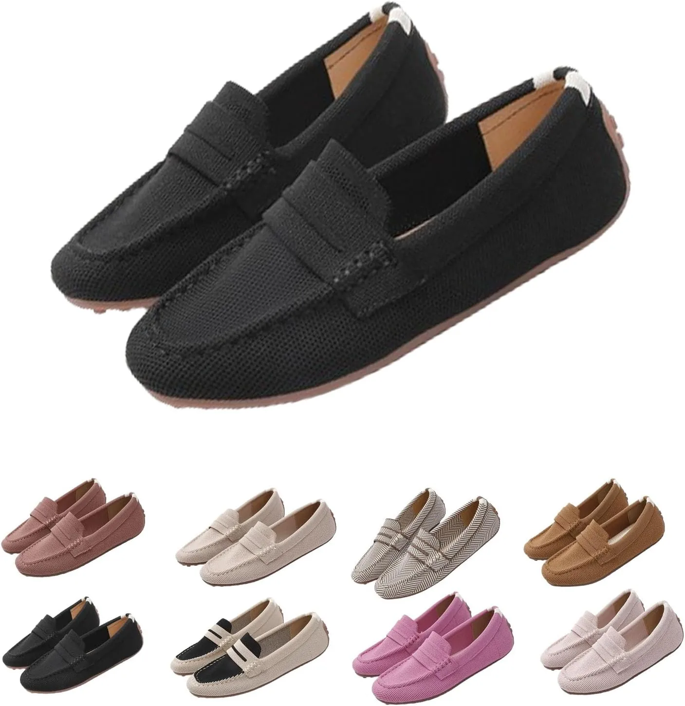 Womens Lightweight Knit LoafersSlip On Flat Comfortable Boat Loafers,Fashion Breathable Flat Shoes