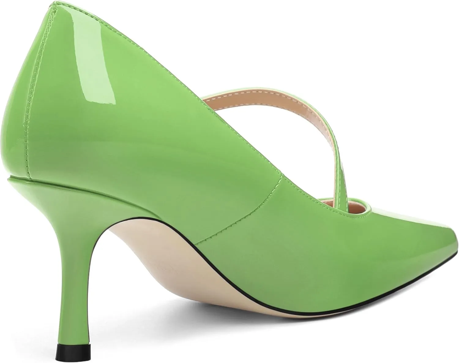 Women's Mary Jane Shoes, Pointed Toe Kitten Mid Heel Pumps with Buckle Cross Back Strap Fashion Office Dress Pumps Shoes 2.55 Inch