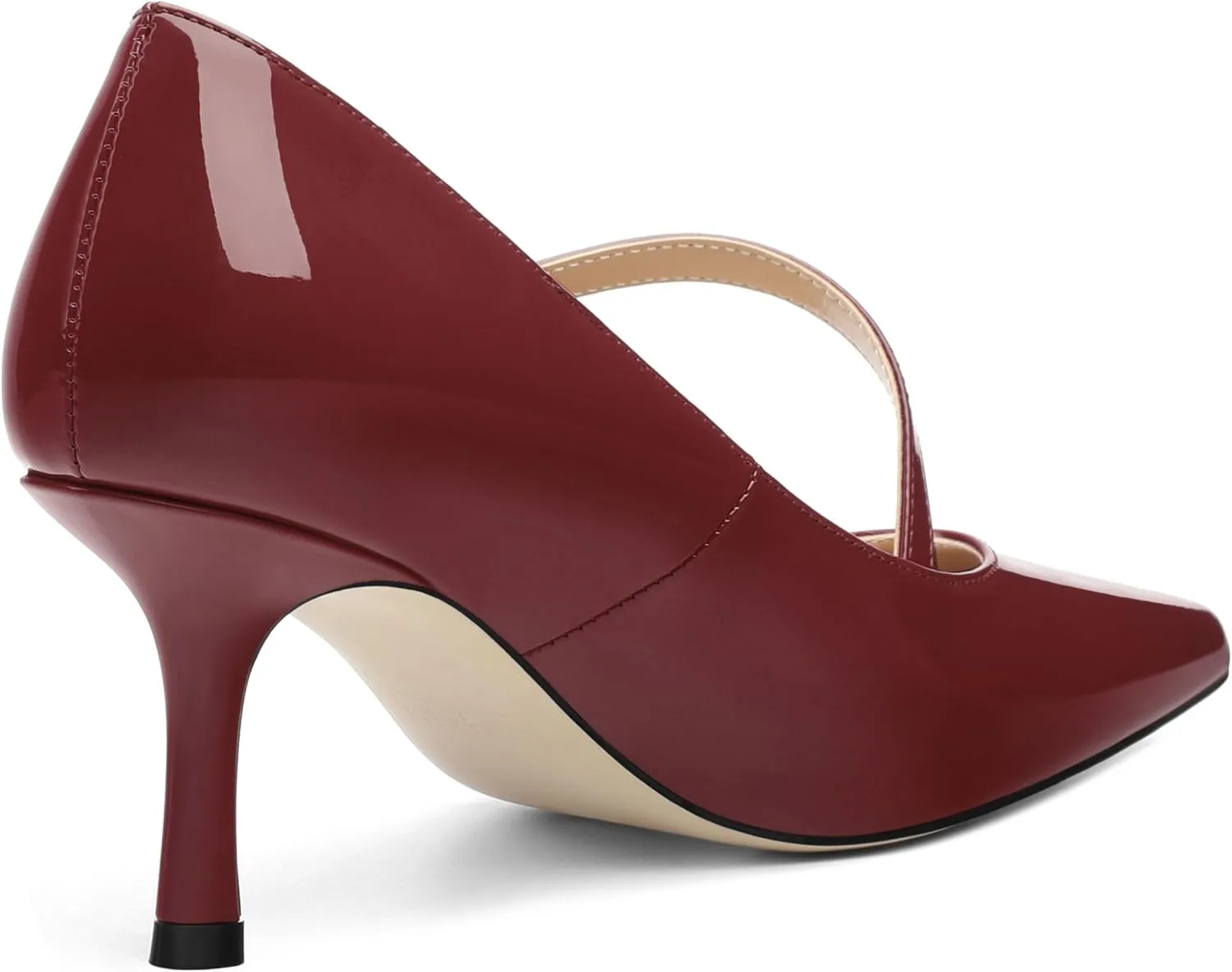 Women's Mary Jane Shoes, Pointed Toe Kitten Mid Heel Pumps with Buckle Cross Back Strap Fashion Office Dress Pumps Shoes 2.55 Inch