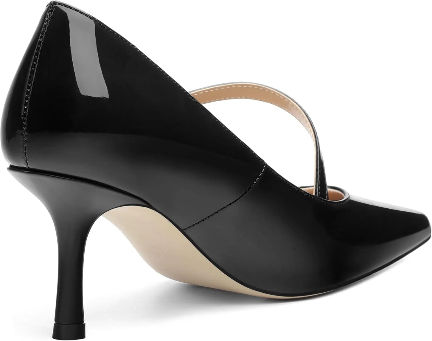 Women's Mary Jane Shoes, Pointed Toe Kitten Mid Heel Pumps with Buckle Cross Back Strap Fashion Office Dress Pumps Shoes 2.55 Inch