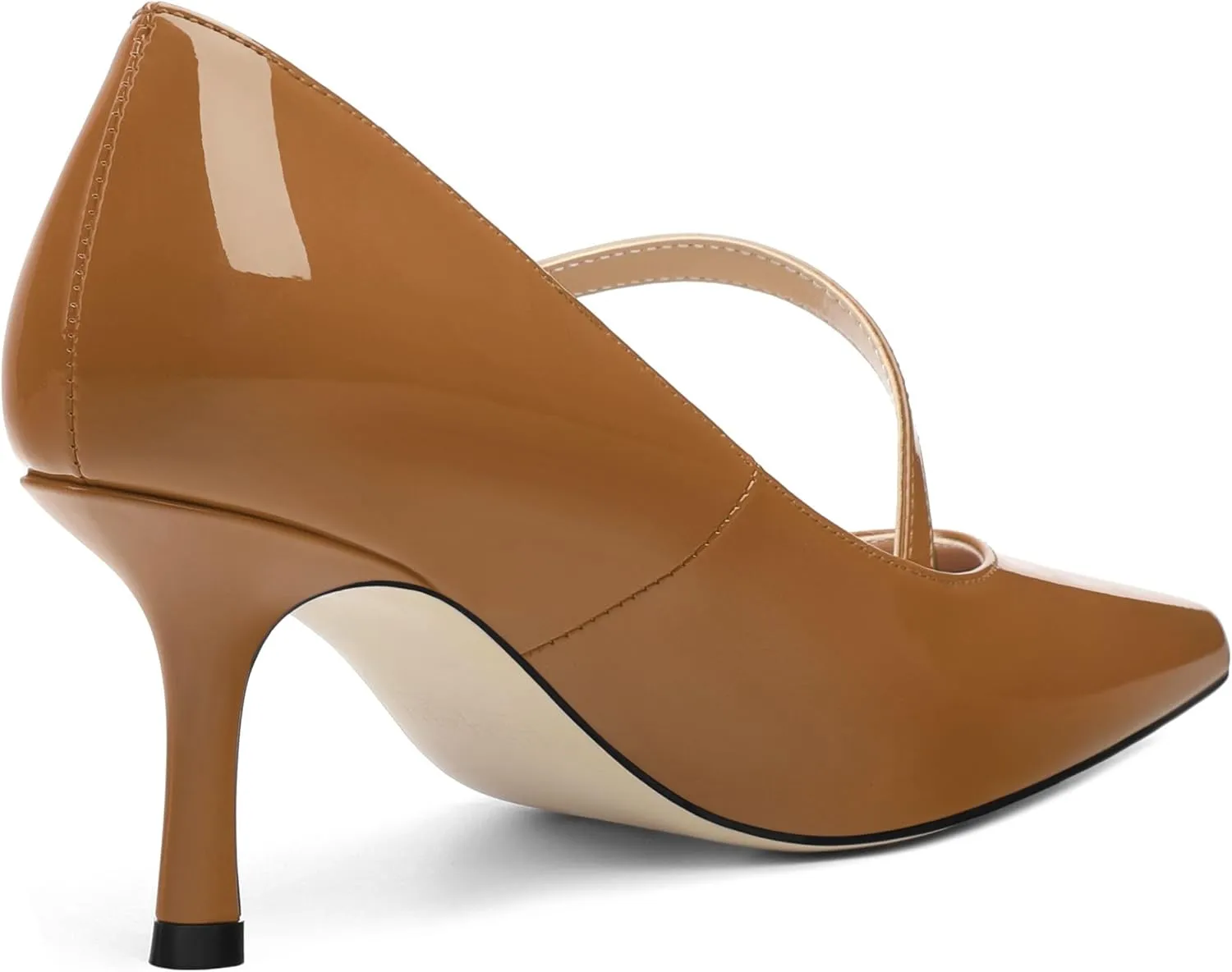 Women's Mary Jane Shoes, Pointed Toe Kitten Mid Heel Pumps with Buckle Cross Back Strap Fashion Office Dress Pumps Shoes 2.55 Inch