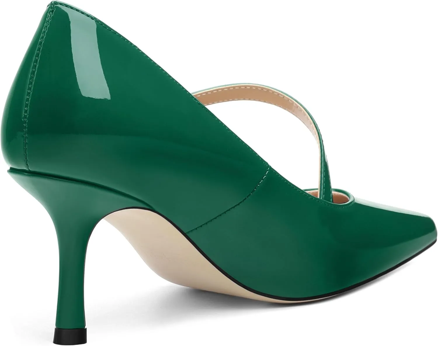 Women's Mary Jane Shoes, Pointed Toe Kitten Mid Heel Pumps with Buckle Cross Back Strap Fashion Office Dress Pumps Shoes 2.55 Inch