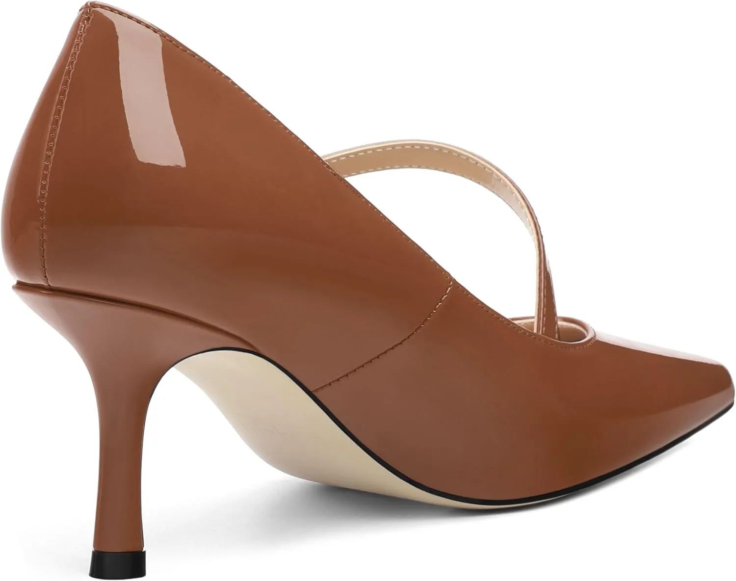 Women's Mary Jane Shoes, Pointed Toe Kitten Mid Heel Pumps with Buckle Cross Back Strap Fashion Office Dress Pumps Shoes 2.55 Inch