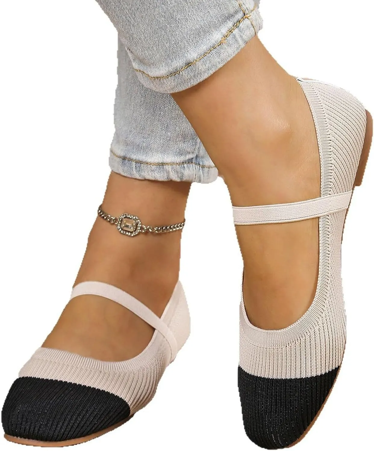 Womens Mesh Flats Shoes Breathable Slip on Shoes Casual Color Block Comfortable Walking Shoes Ballet Flats Dress Shoes
