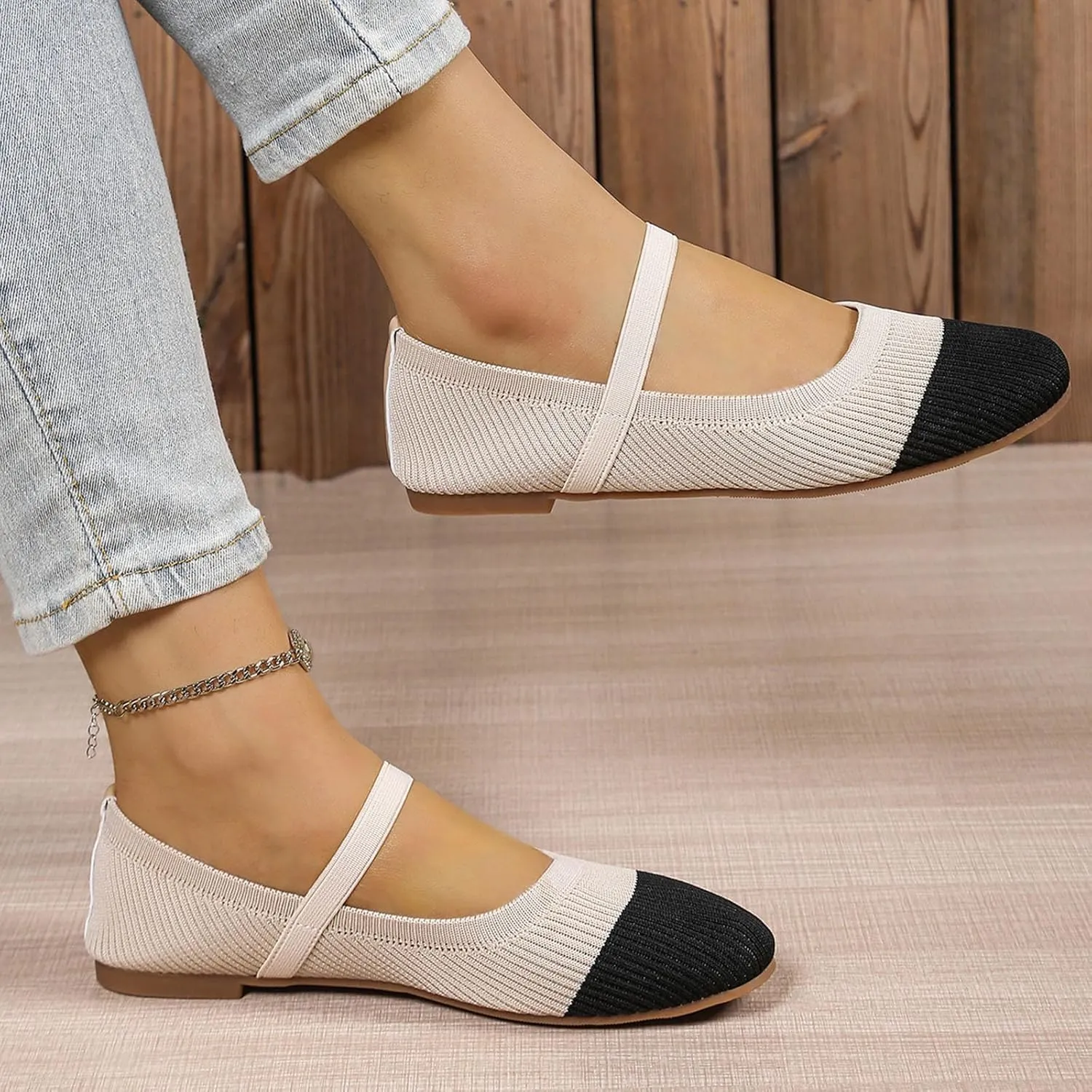 Womens Mesh Flats Shoes Breathable Slip on Shoes Casual Color Block Comfortable Walking Shoes Ballet Flats Dress Shoes