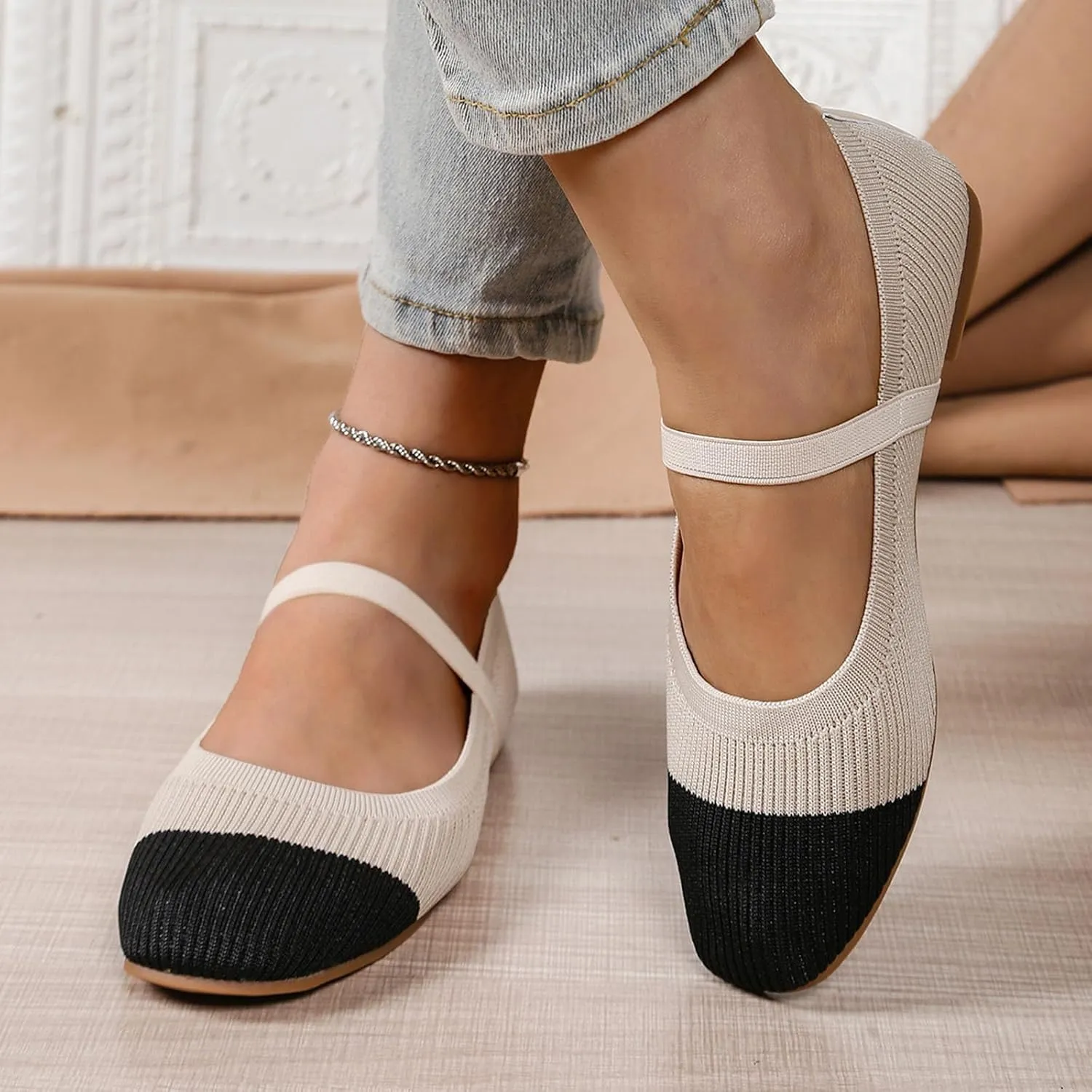 Womens Mesh Flats Shoes Breathable Slip on Shoes Casual Color Block Comfortable Walking Shoes Ballet Flats Dress Shoes