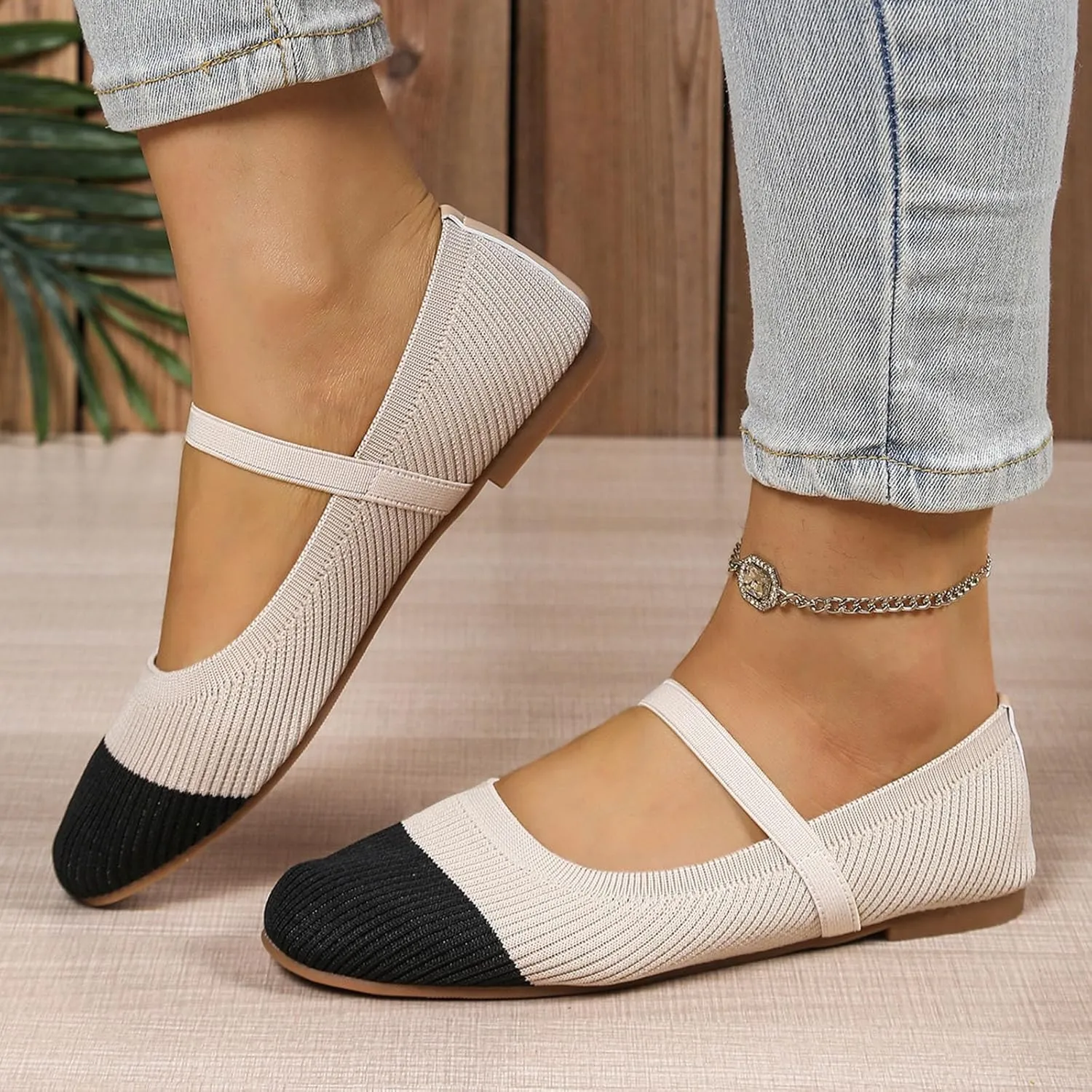 Womens Mesh Flats Shoes Breathable Slip on Shoes Casual Color Block Comfortable Walking Shoes Ballet Flats Dress Shoes
