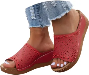 Womens Orthopedic Platform Wedge Sandals with Arch Support Open Toe Hollow Out Dressy Breathable Comfortable Slippers Cushion Summer Fashion Casual Beach Walking Vacation Footwear
