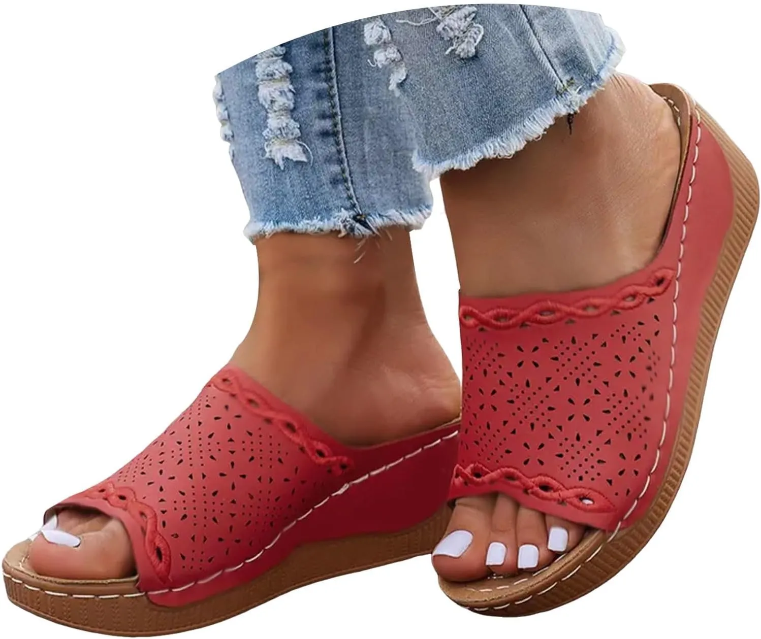 Womens Orthopedic Platform Wedge Sandals with Arch Support Open Toe Hollow Out Dressy Breathable Comfortable Slippers Cushion Summer Fashion Casual Beach Walking Vacation Footwear