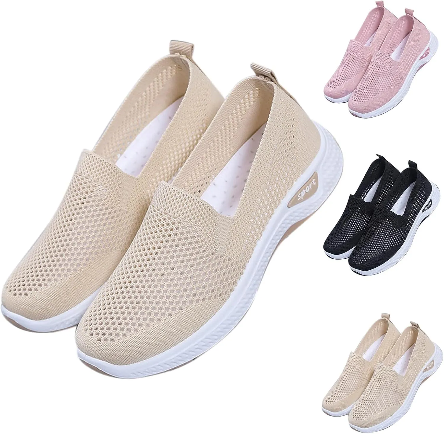 Womens Orthopedic Sneakers Slip on Walking Shoes Breathable Soft Woven Shoe Non-Slip Mesh Up Footwear Lightweight Comfortable Arch Support Sneaker