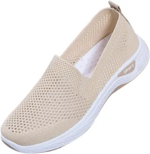 Womens Orthopedic Sneakers Slip on Walking Shoes Breathable Soft Woven Shoe Non-Slip Mesh Up Footwear Lightweight Comfortable Arch Support Sneaker