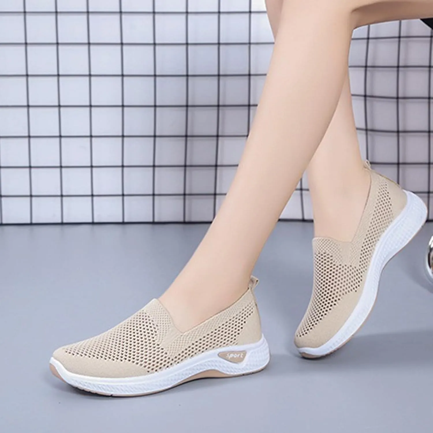 Womens Orthopedic Sneakers Slip on Walking Shoes Breathable Soft Woven Shoe Non-Slip Mesh Up Footwear Lightweight Comfortable Arch Support Sneaker