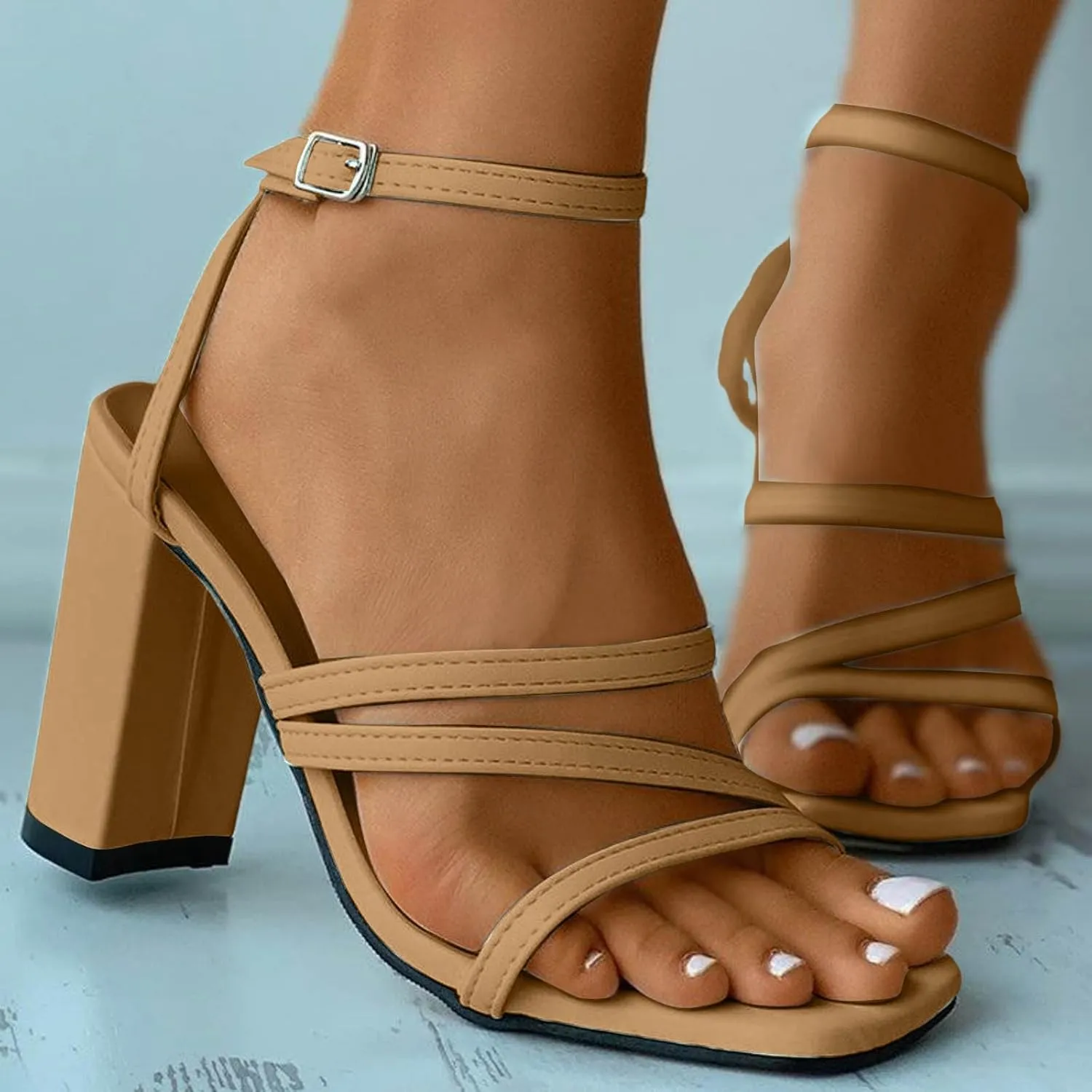Women's Summer Block Heel Sandals 2025 Chunky Low Heeled Square Toe Adjustable Strappy Dressy Sandal Ladies Comfy Slingback Backless Cushion Footbed Orthopedic Arch Support Shoes for Daily Wear
