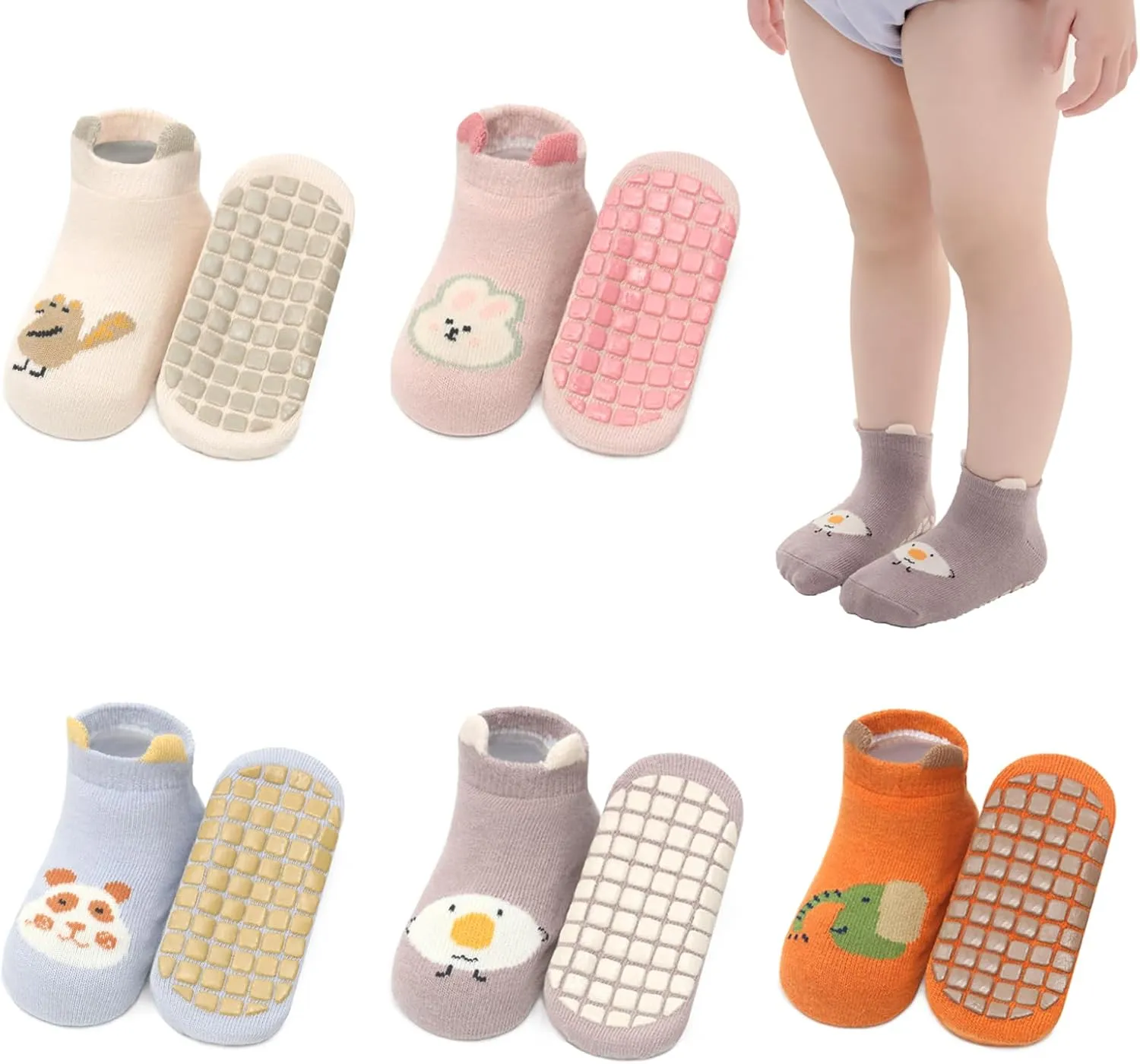 Yeshsore Baby Socks with Grips,Toddler Kids Cartoon Floor Ankle Non Slip Socks 5 Pairs