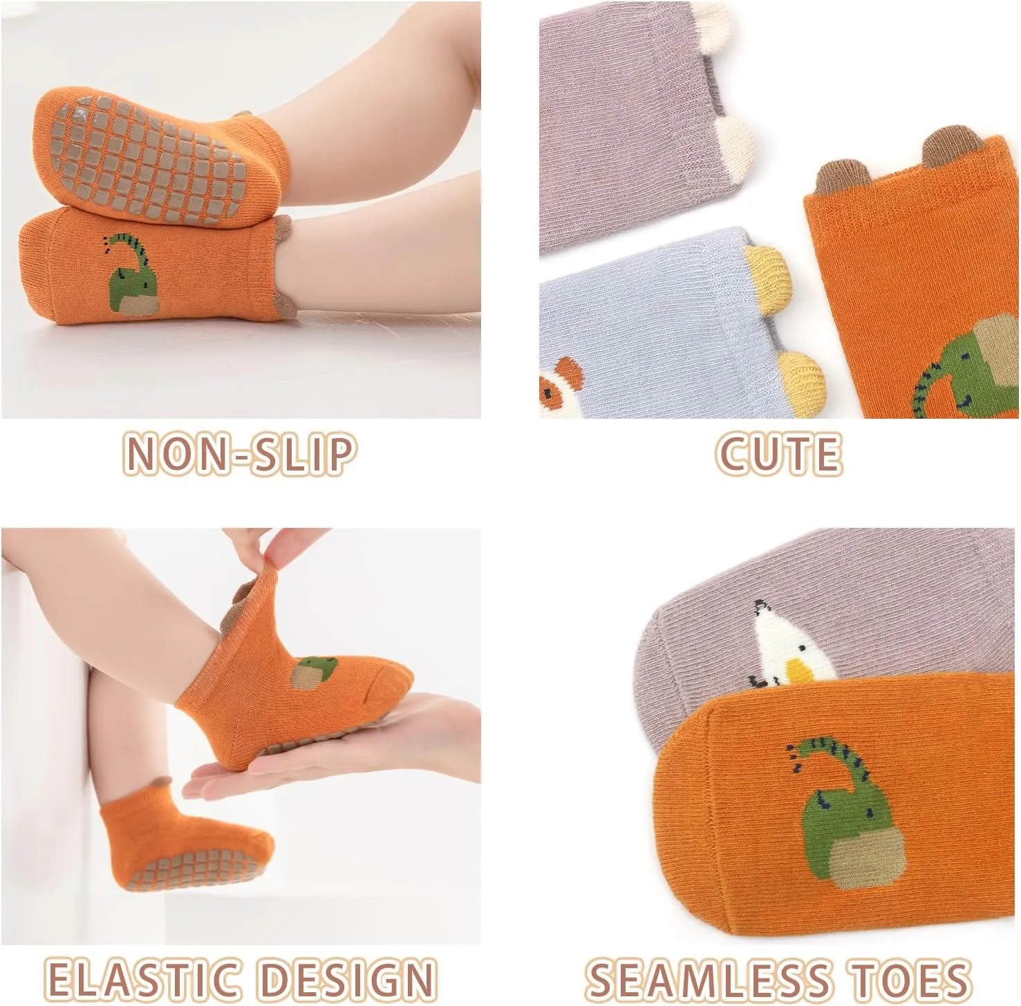 Yeshsore Baby Socks with Grips,Toddler Kids Cartoon Floor Ankle Non Slip Socks 5 Pairs