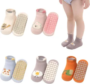 Yeshsore Baby Socks with Grips,Toddler Kids Cartoon Floor Ankle Non Slip Socks 5 Pairs
