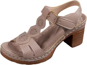 ZSpzx Women's Recovery Orthopedic Sandals 2025 Peep Toe Chunky Block Heels T-strap Cutout Sandal Ladies Cushion Footbed Orthopedic Casual Slingback Comfortable Shoes for Daily Wear Outdoor Indoor