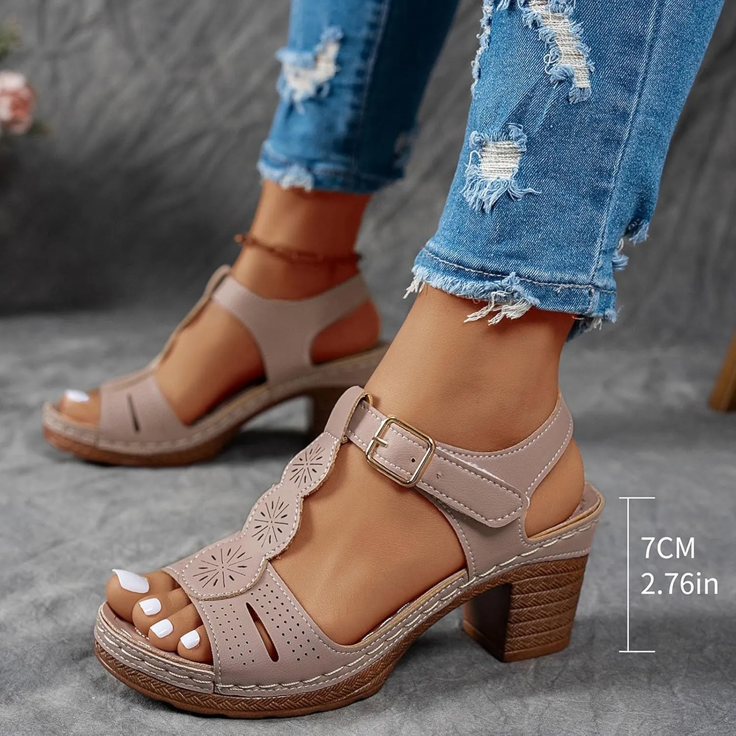 ZSpzx Women's Recovery Orthopedic Sandals 2025 Peep Toe Chunky Block Heels T-strap Cutout Sandal Ladies Cushion Footbed Orthopedic Casual Slingback Comfortable Shoes for Daily Wear Outdoor Indoor