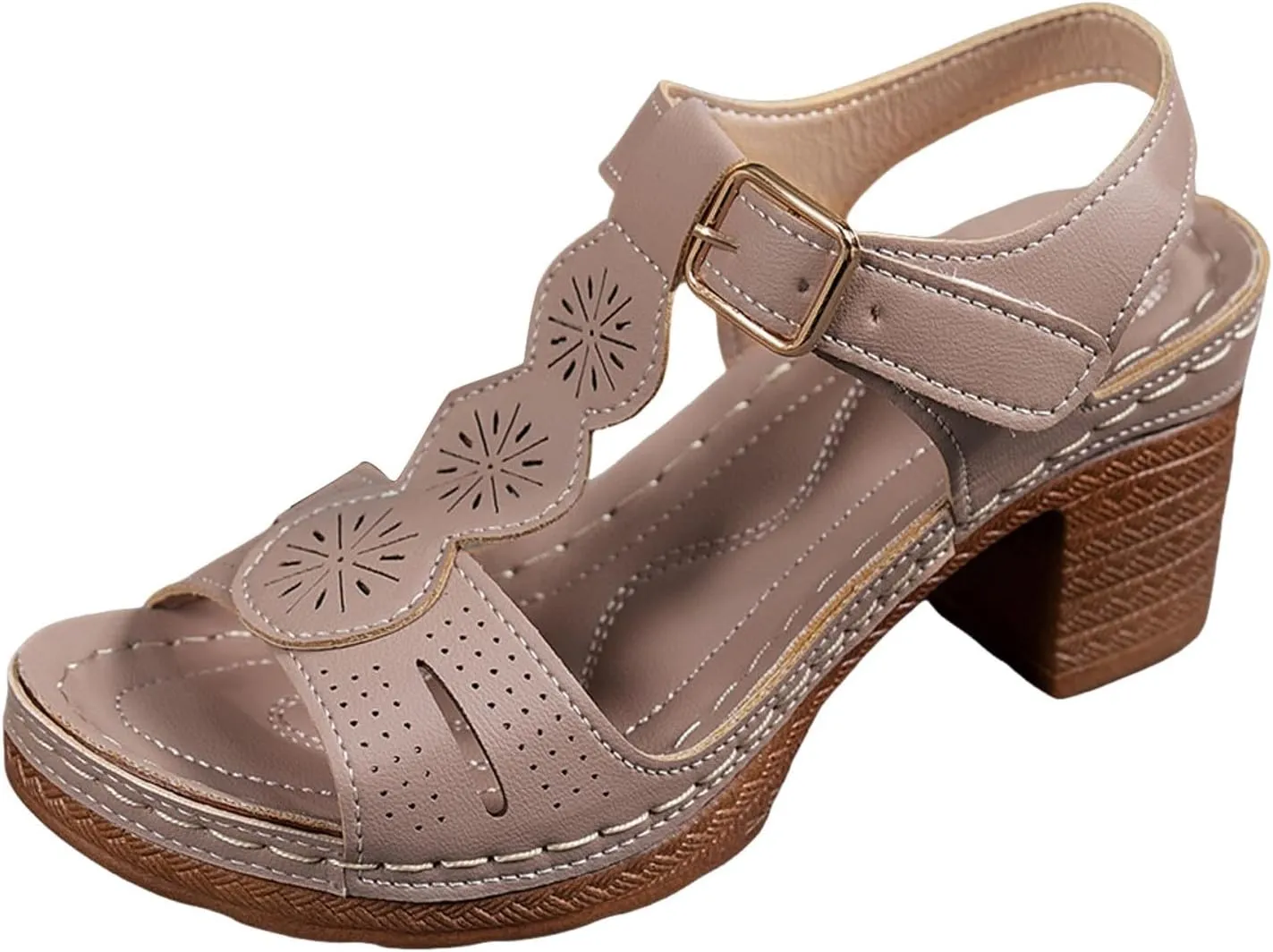 ZSpzx Women's Recovery Orthopedic Sandals 2025 Peep Toe Chunky Block Heels T-strap Cutout Sandal Ladies Cushion Footbed Orthopedic Casual Slingback Comfortable Shoes for Daily Wear Outdoor Indoor